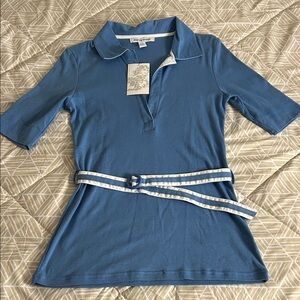 Lake Blue Quarter-sleeve Knit Polo w/ Stripe Belt